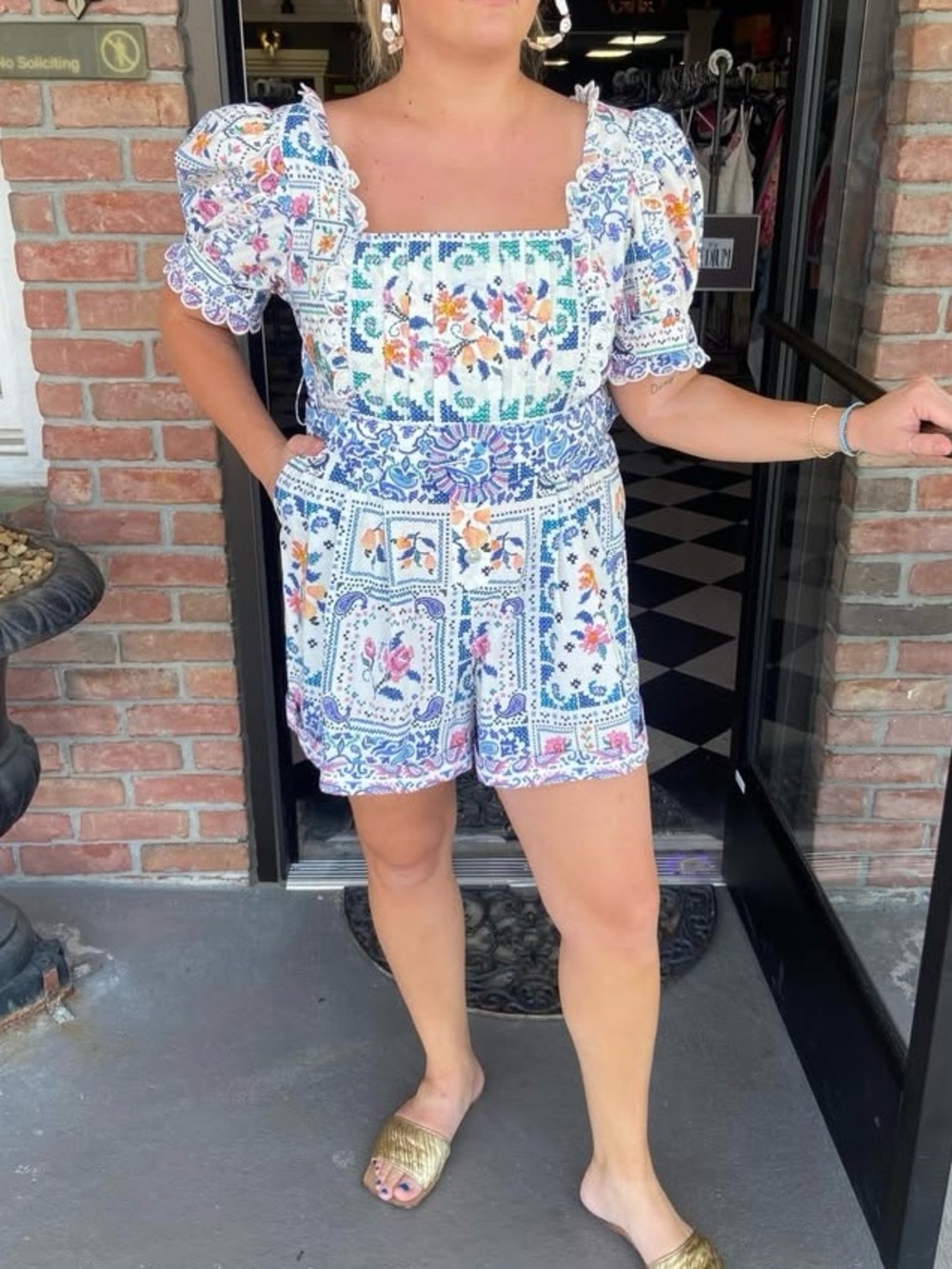 FARM Rio Off-White Floral Bandana Print Romper